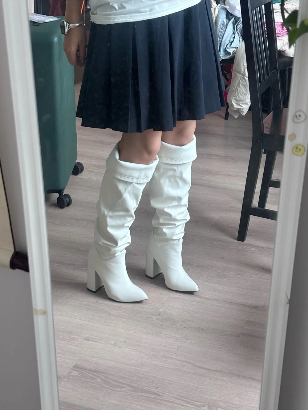 Women’s White Knee-High Block Heel Boots